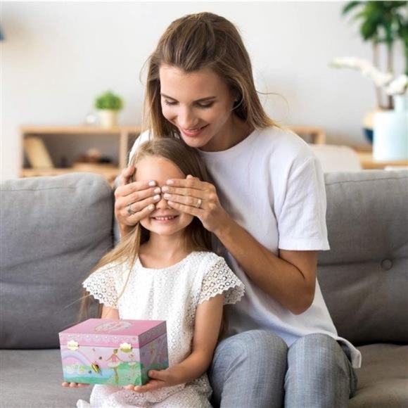 Girl's Musical Jewelry Storage Box with Ballerina, Gold Foil Design, Swan Lake - Picture 5 of 6